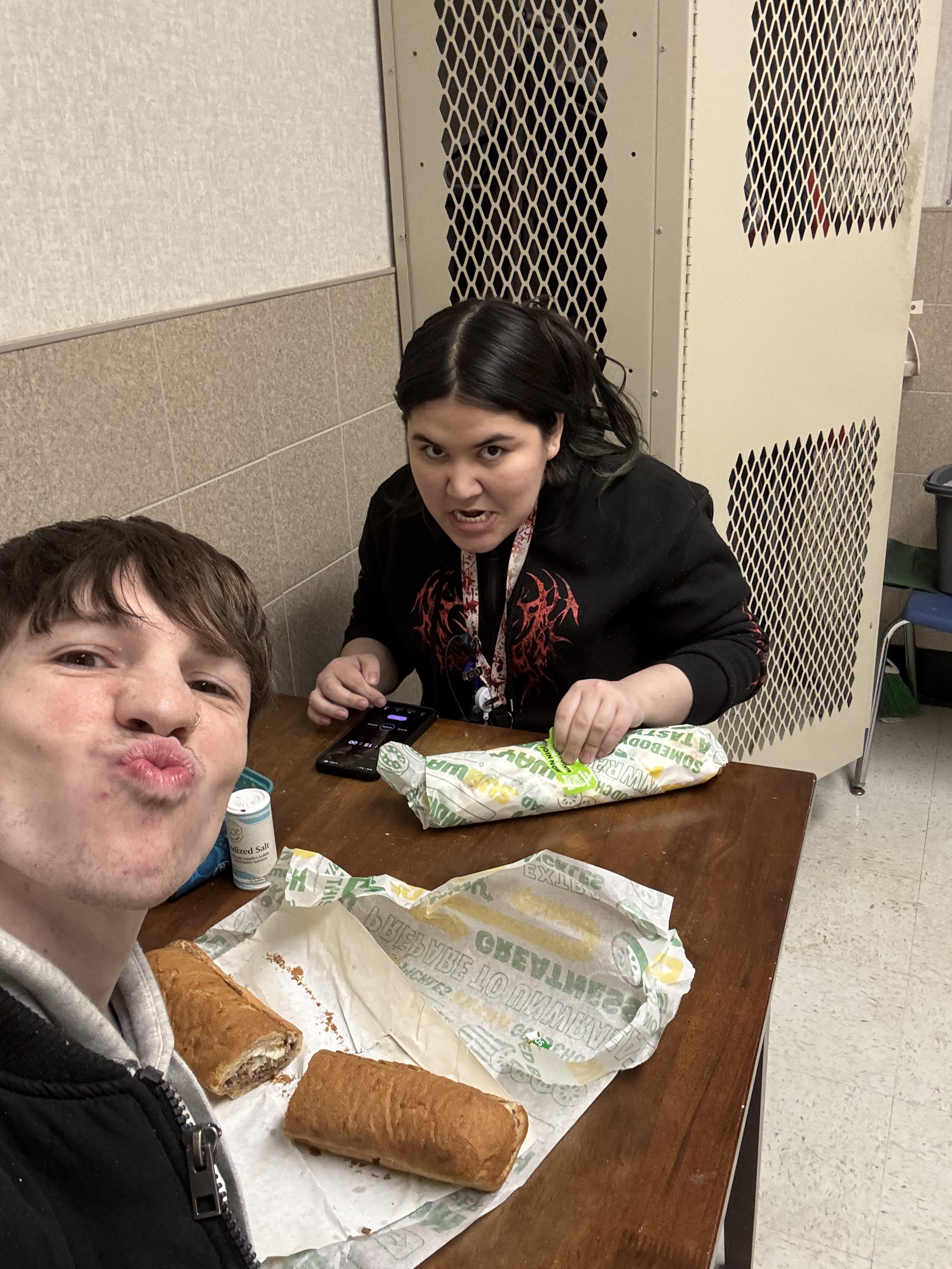 A playful lunch snapshot with a friend