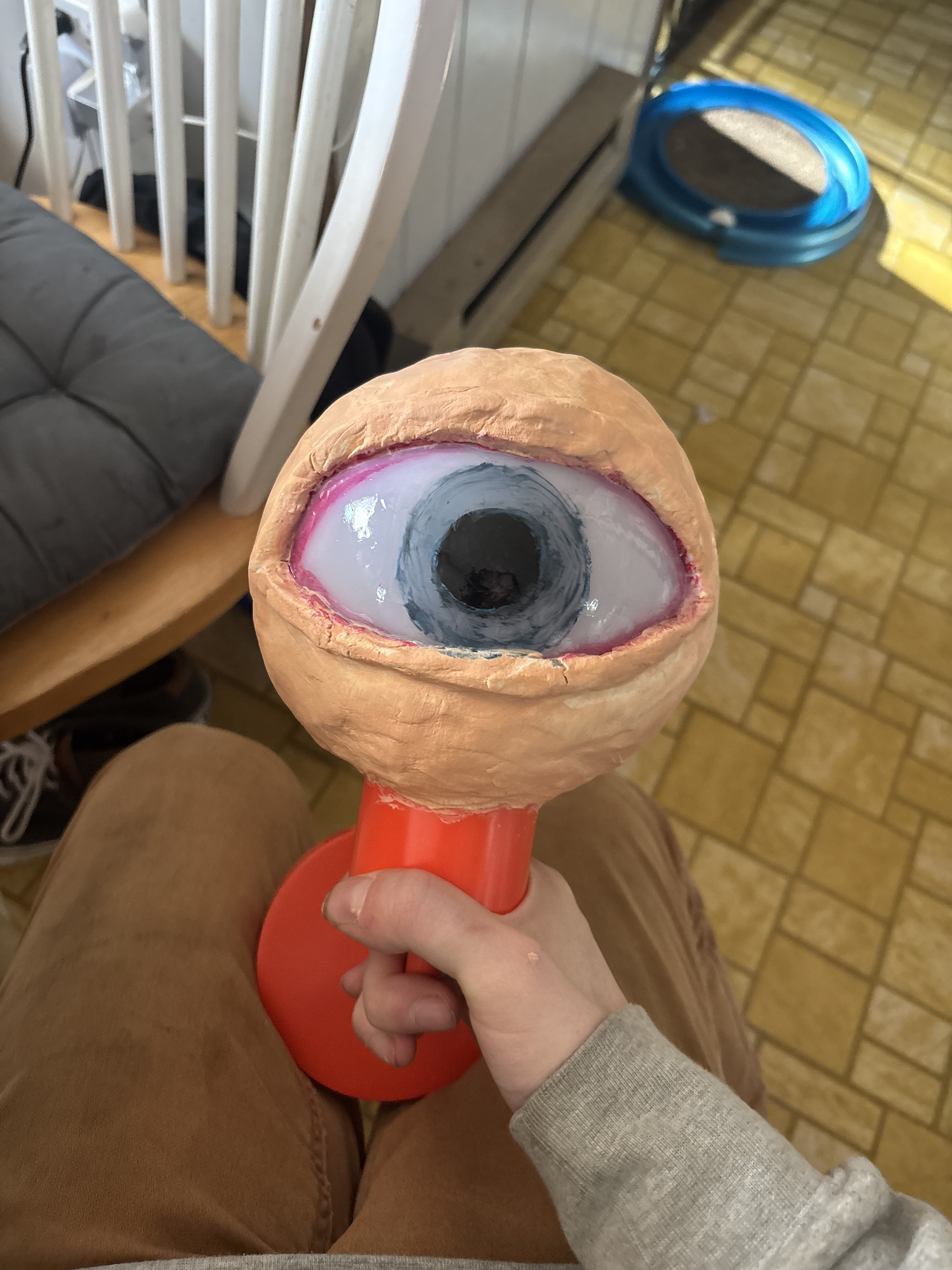 A handmade eyeball craft in progress